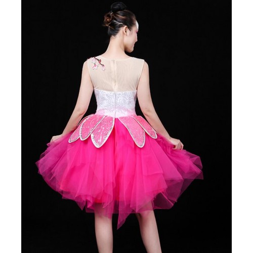 Hot pink fuchsia gradient Princess Chinese Costume Women Fairy Costume Clothing modern dance Trailing  jazz singers Dress Chinese Ancient Clothes